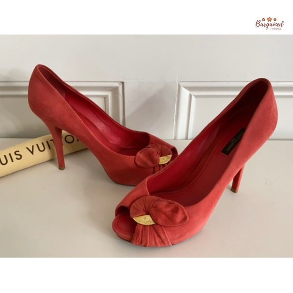 Authentic Louis Vuitton Red Suede Leather Peep Toe Pumps Shoes Sandals Size 39/9 - Picture 12 of 15